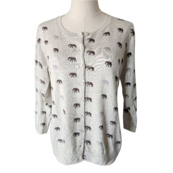 Bass Elephant print Cardigan sweater - Size Medium - Picture 1 of 6